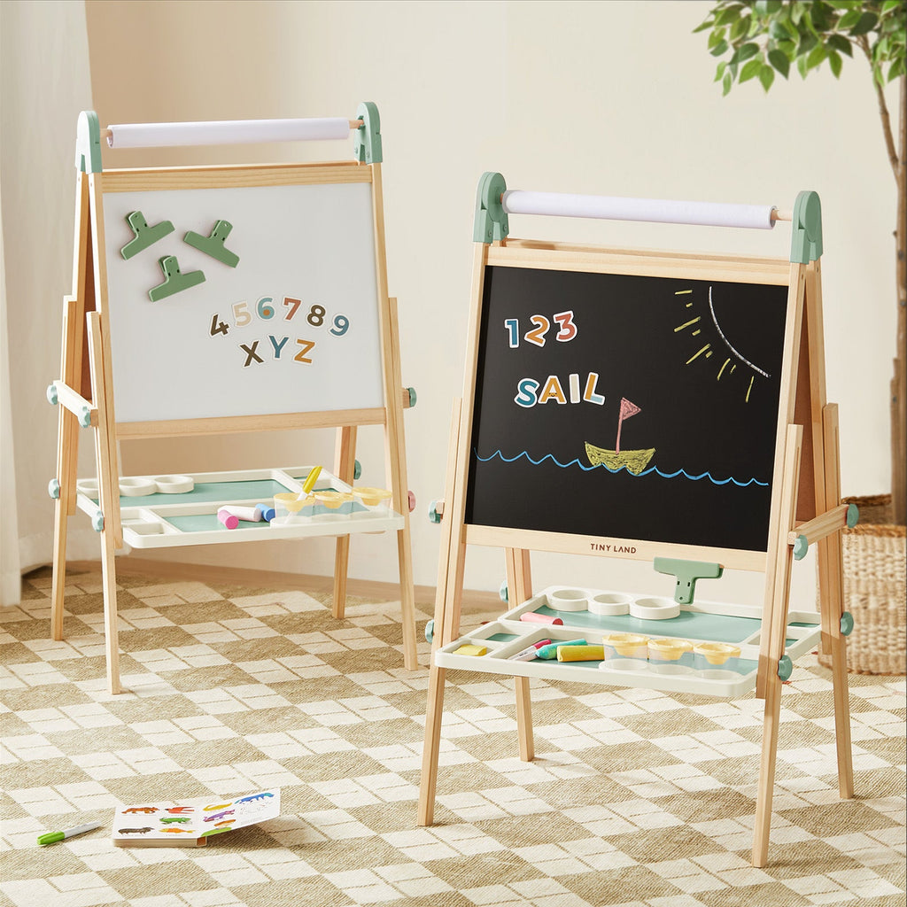 Nature-inspired Play & Art Set — Sage Easel + Forest Play House