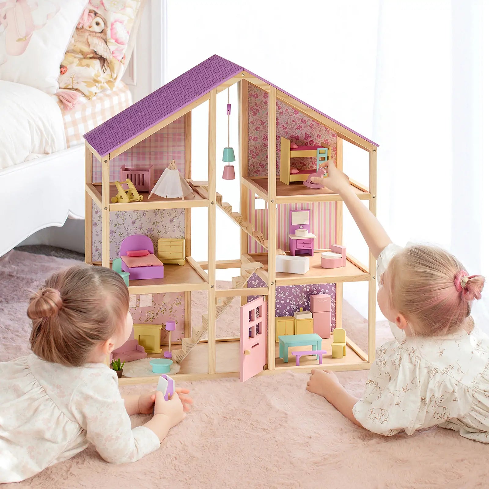 Tiny Land® Sweetwood Unicorn Dollhouse & Wooden Dollhouse Dolls