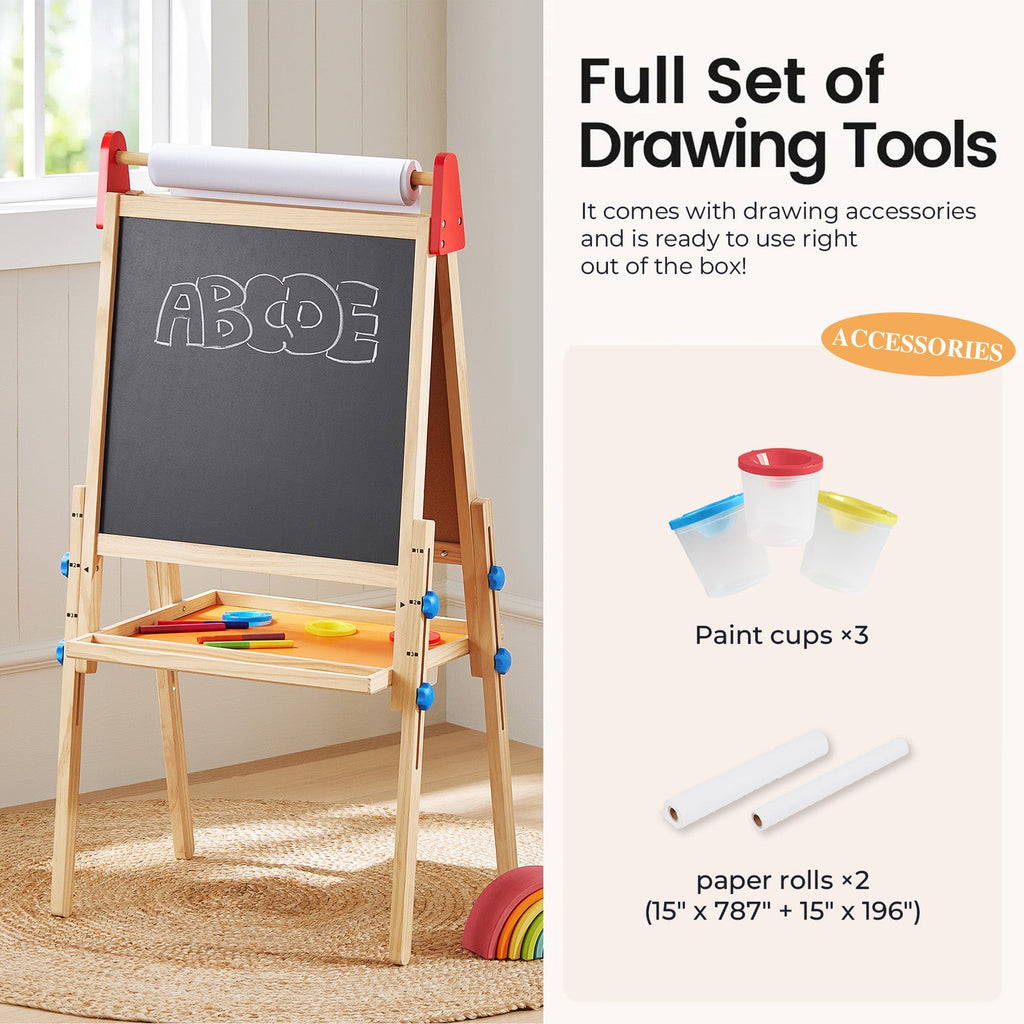 Bright Play & Art Set — Colorful Easel + Cream Playhouse with Lights