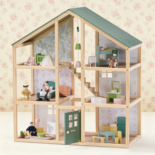 Little Green World Gift Set: Sage Dollhouse & Sage Storage Kitchen