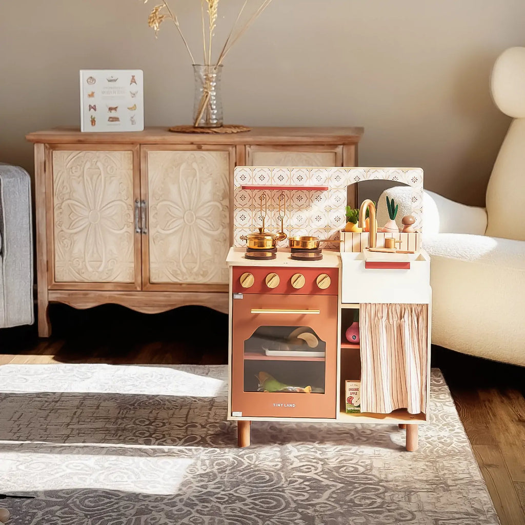Tiny Land® Wooden Play Kitchen for Toddlers - Honey Kitchenette Pretend Cooking Set