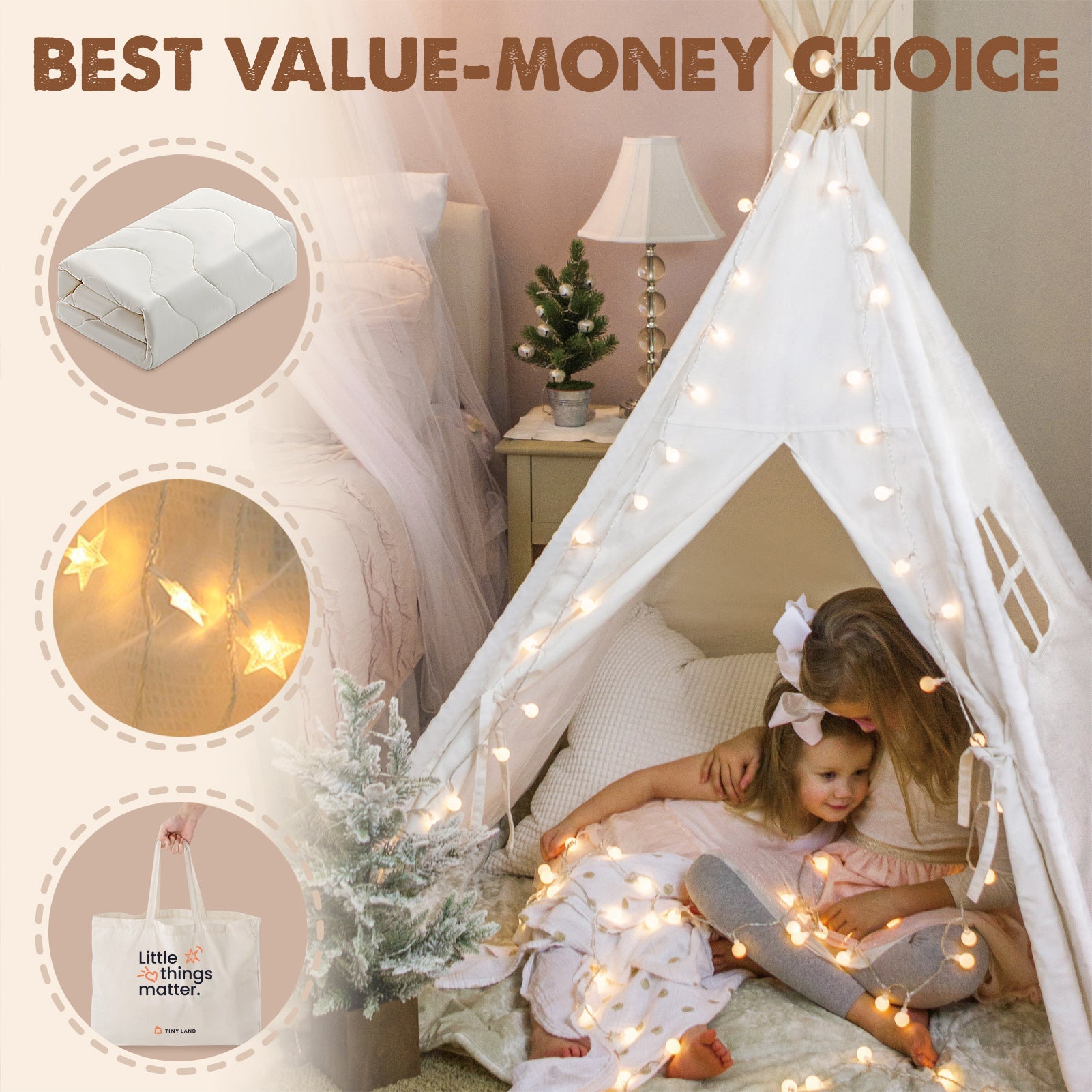 Tiny Land® Teepee Tent for Kids with Mat – Indoor Play Tent with Floor Mat