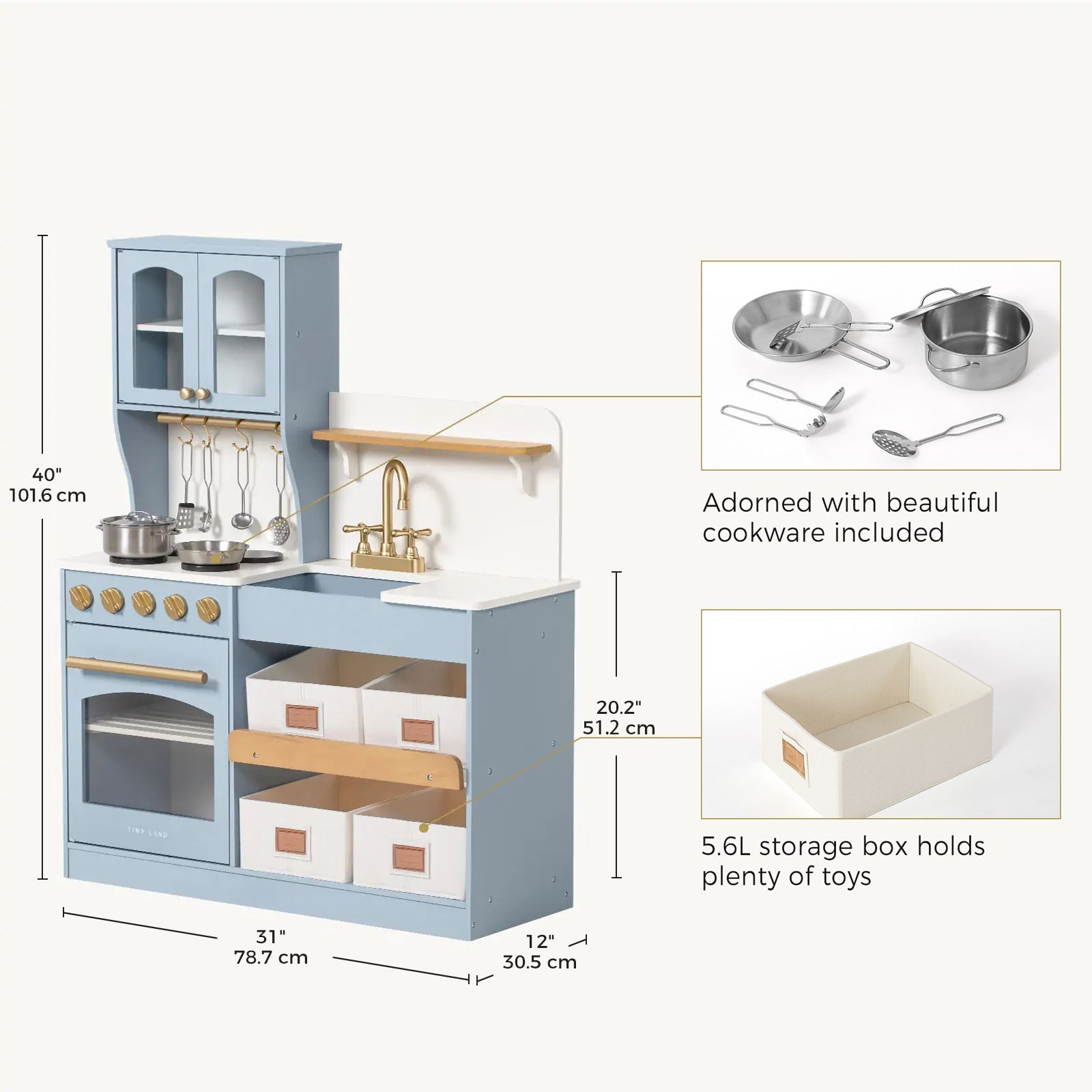 Tiny Land® Wooden Play Kitchen with Storage for Creative Toddlers