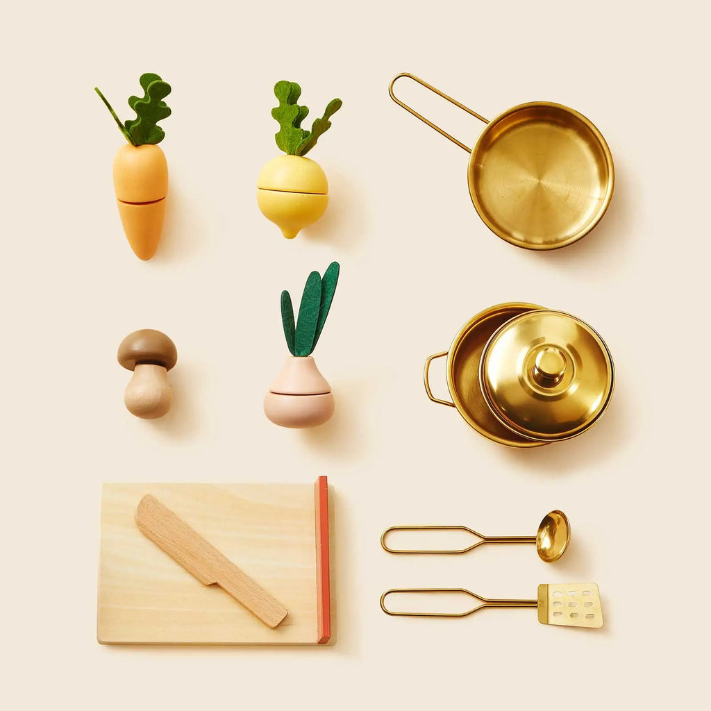 Tiny Land® Wooden Play Kitchen for Toddlers - Honey Kitchenette Pretend Cooking Set
