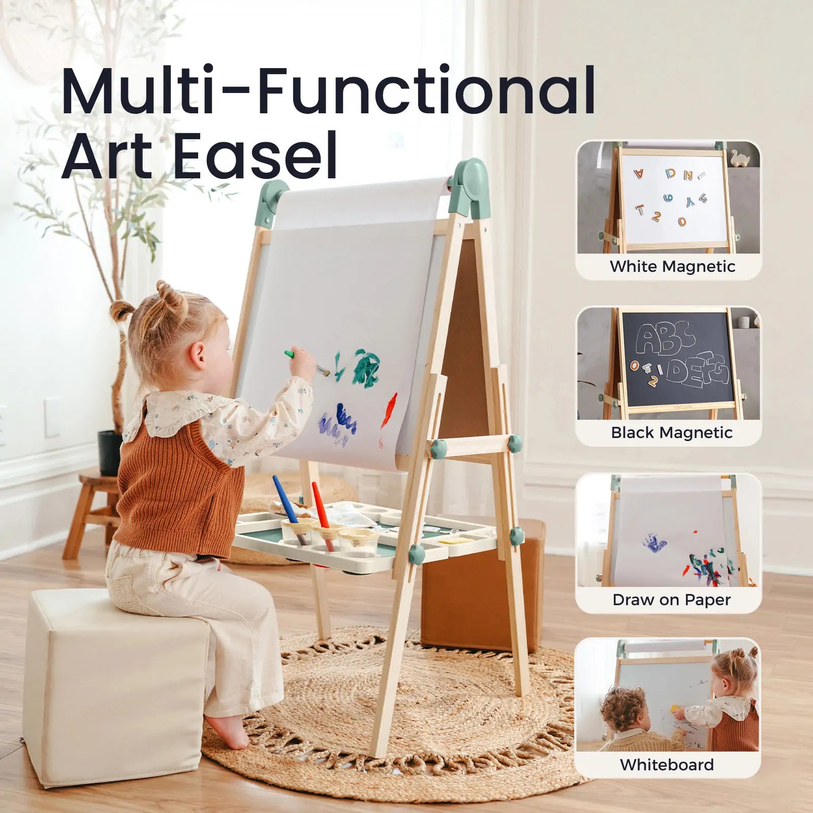 Nature-inspired Play & Art Set — Sage Easel + Forest Play House