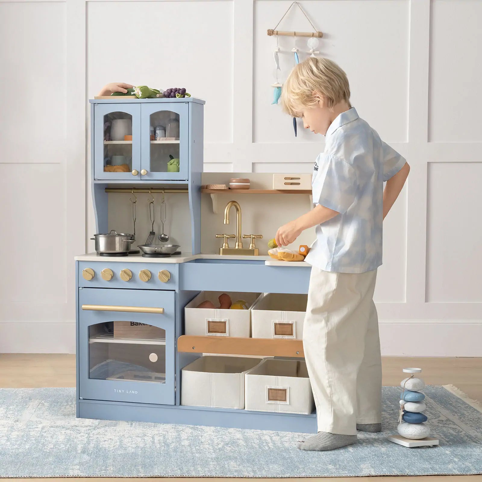 Tiny Land® Wooden Play Kitchen with Storage for Creative Toddlers