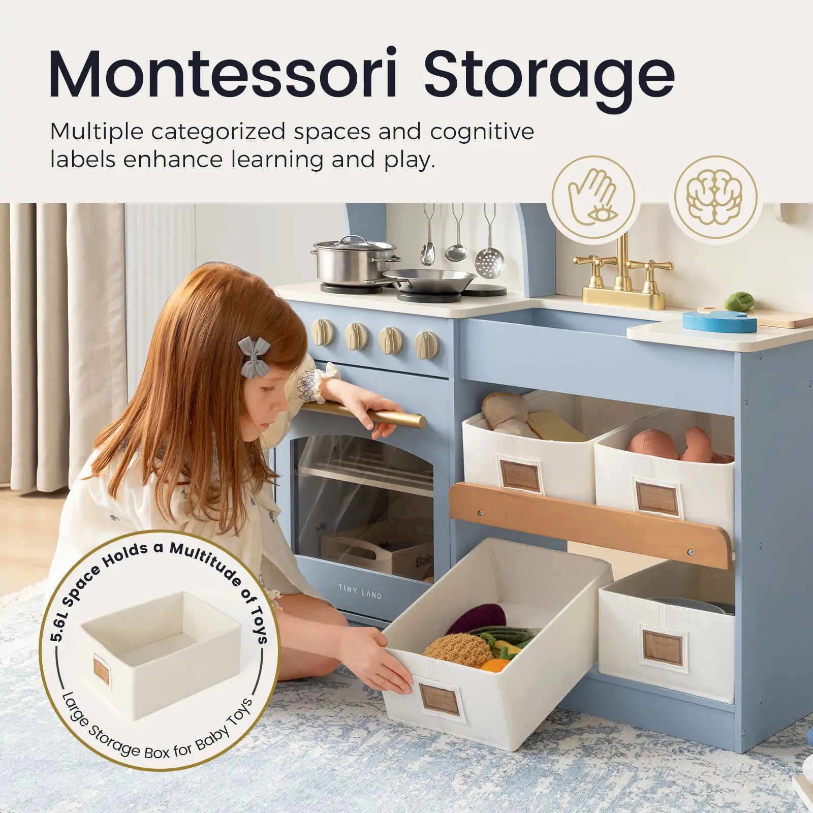 Tiny Land® Wooden Play Kitchen with Storage for Creative Toddlers
