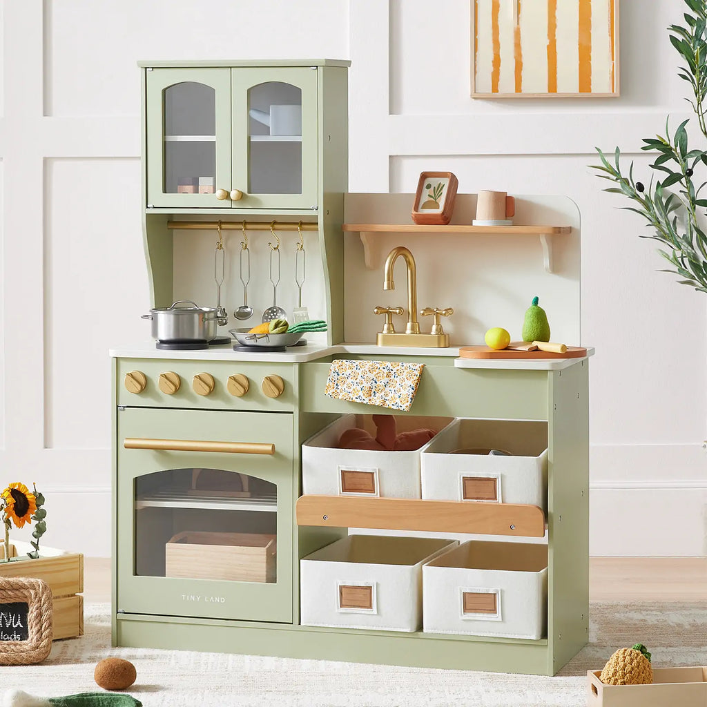 Little Green World Gift Set: Sage Dollhouse & Sage Storage Kitchen