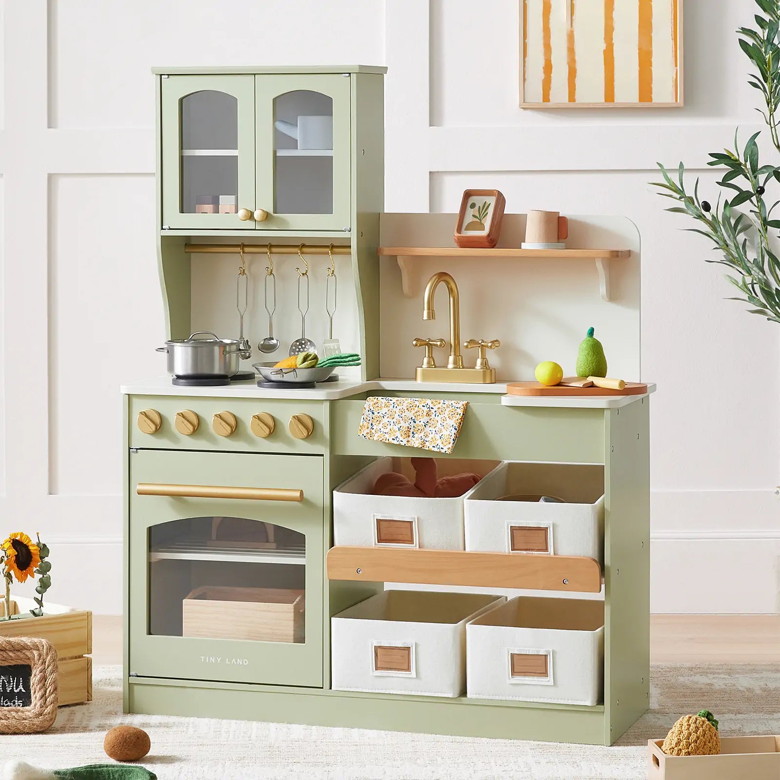 Little Green World Gift Set: Sage Dollhouse & Sage Storage Kitchen