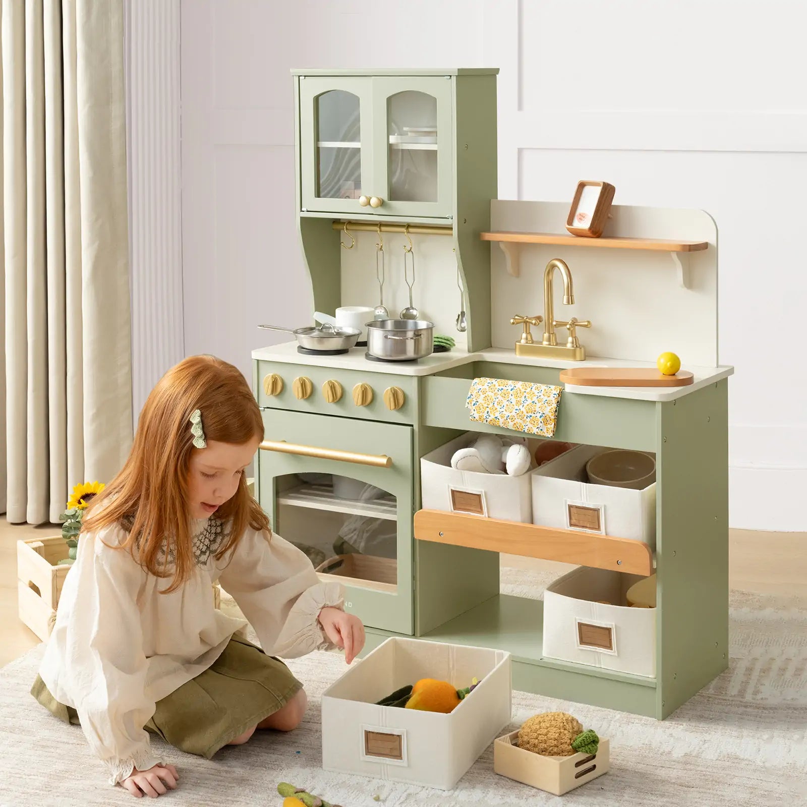 Little Green World Gift Set: Sage Dollhouse & Sage Storage Kitchen