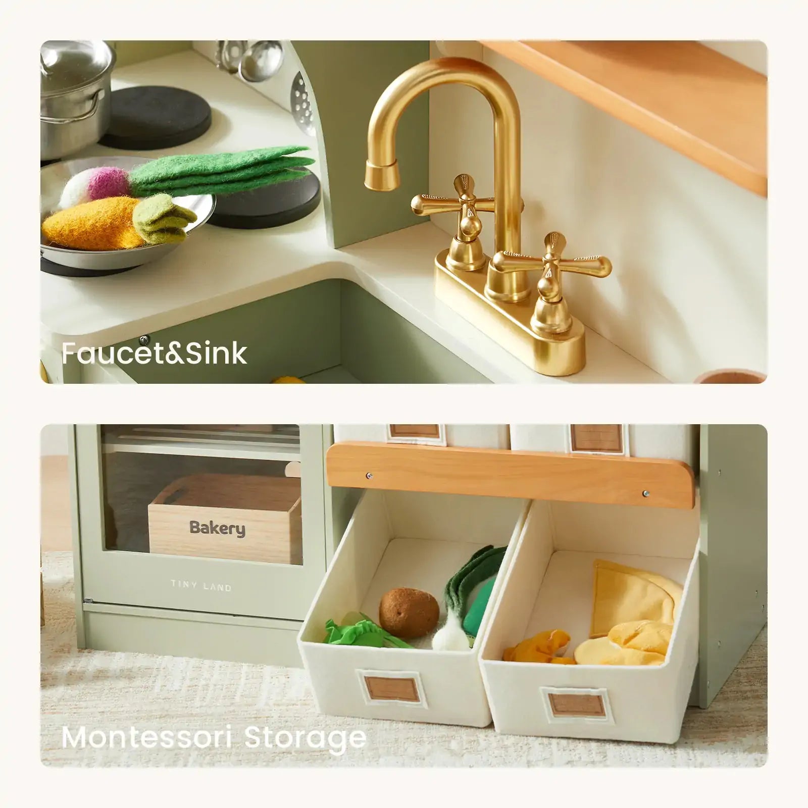 Little Green World Gift Set: Sage Dollhouse & Sage Storage Kitchen